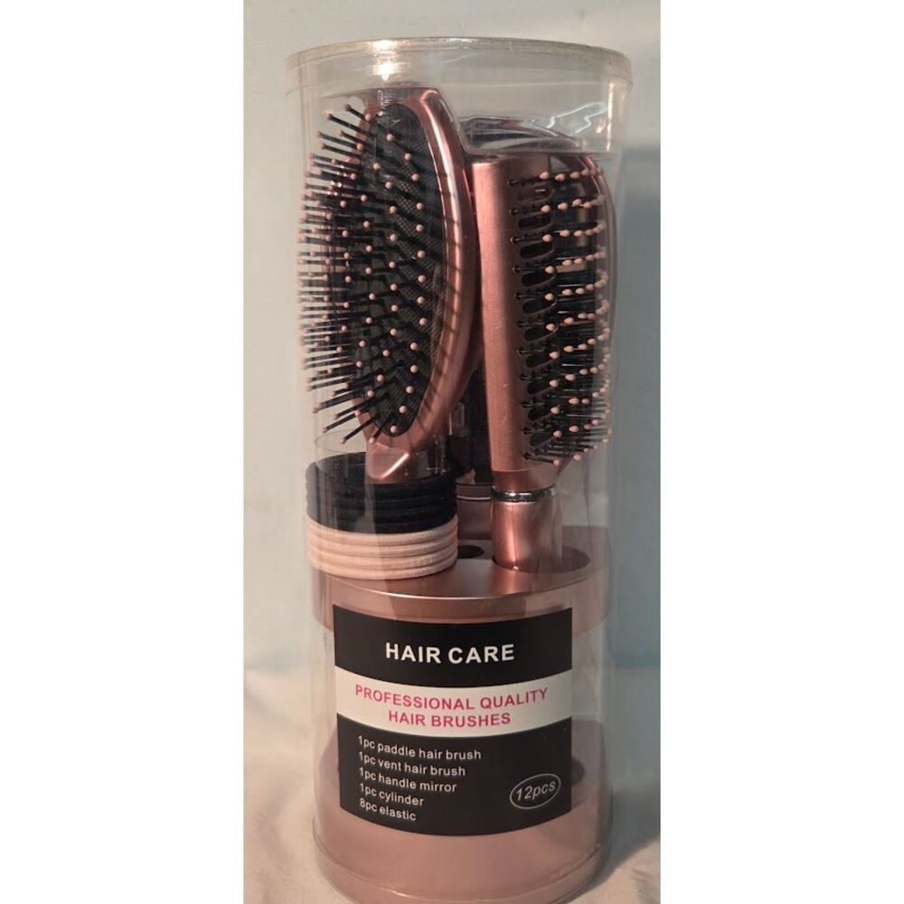 12 Piece Rose Gold Hair Brush & Mirror Set New Sealed Hair Care Kit